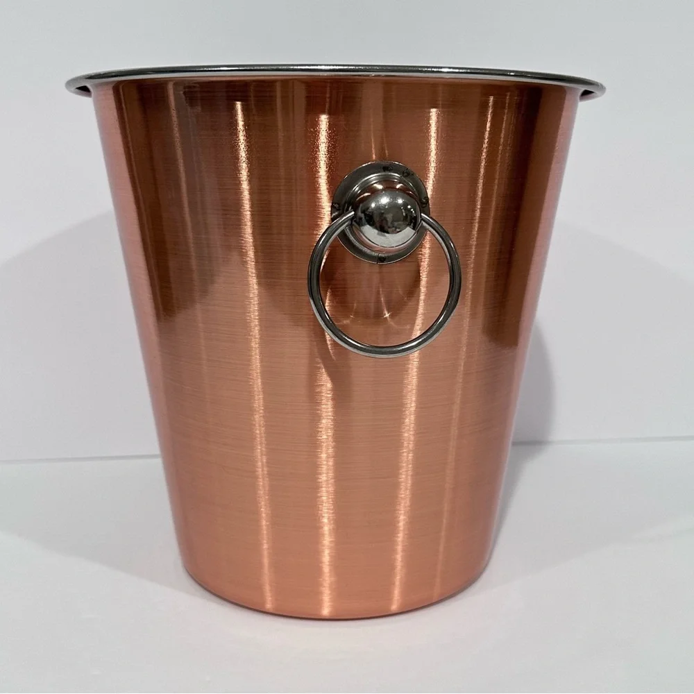 Copper Finish Stainless Steel Ice Bucket w/ Ring Handles-Wine/Drink Chiller